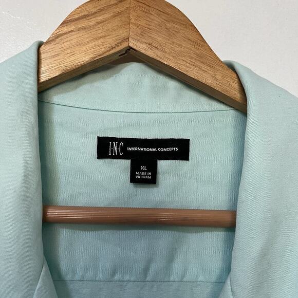 INC International Concepts Mens Linen‎ Blend Button Down Shirt XL Blue Coastal - Picture 4 of 7